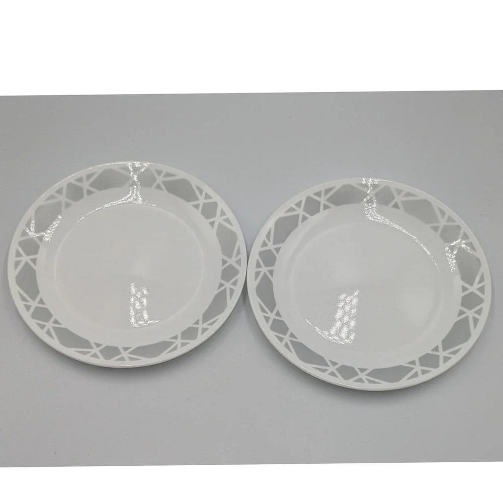 Corning Corelle Modena Salad Plates White Grey Geometric Lattice 8.5